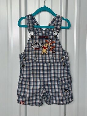 Vintage Disney Winnie the Pooh Plaid Bib Shortalls Infant Boys Classic Overalls